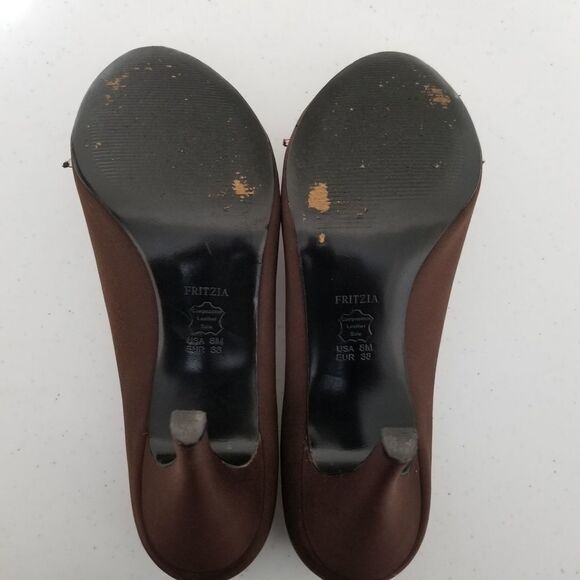 Nina Brown Satin Feel Bow Peep-toe Pump 8M - Picture 6 of 8